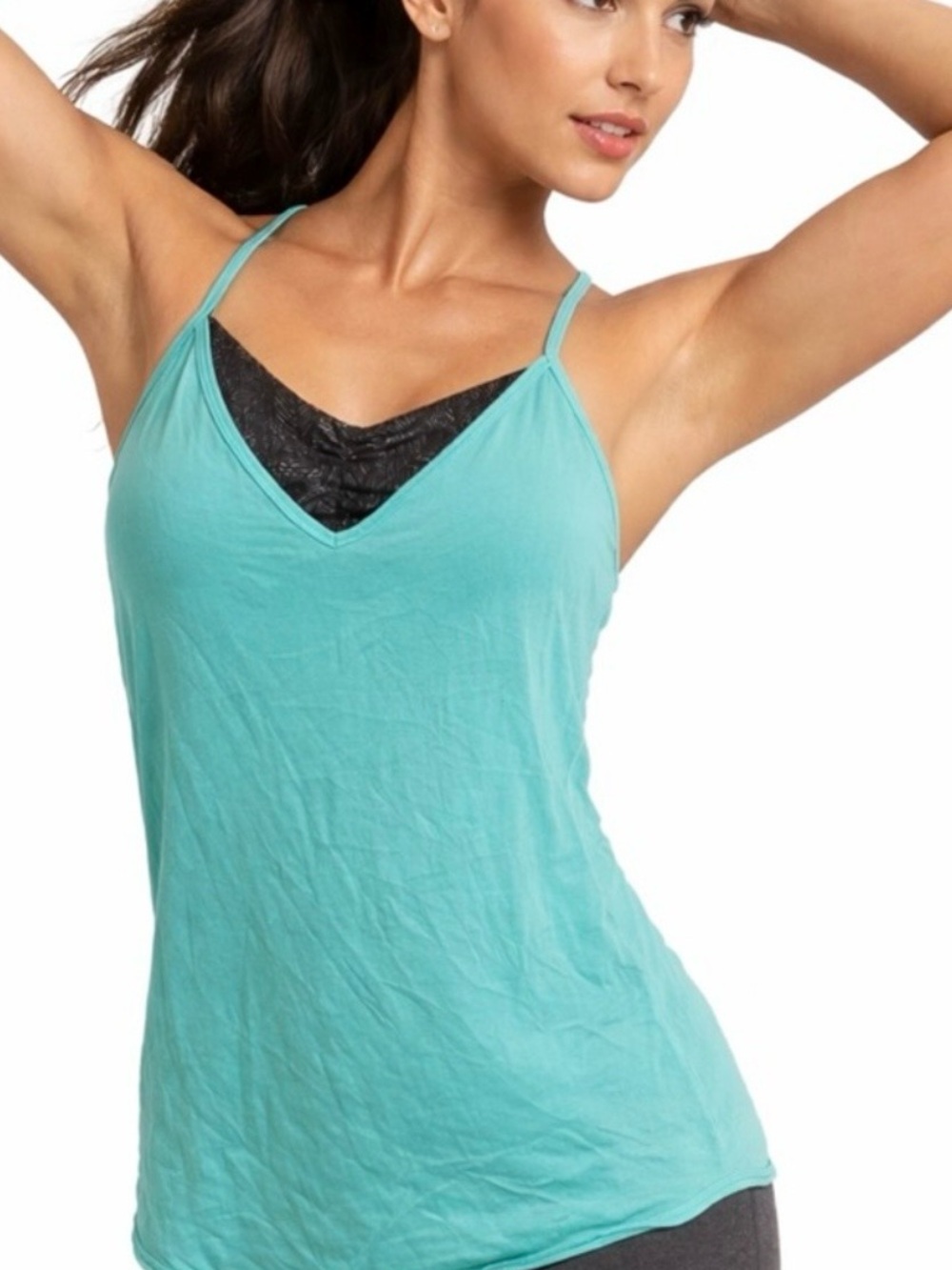 Lululemon Athletics Aqua Strappy V-Neck Tank with Black Shelf Bra